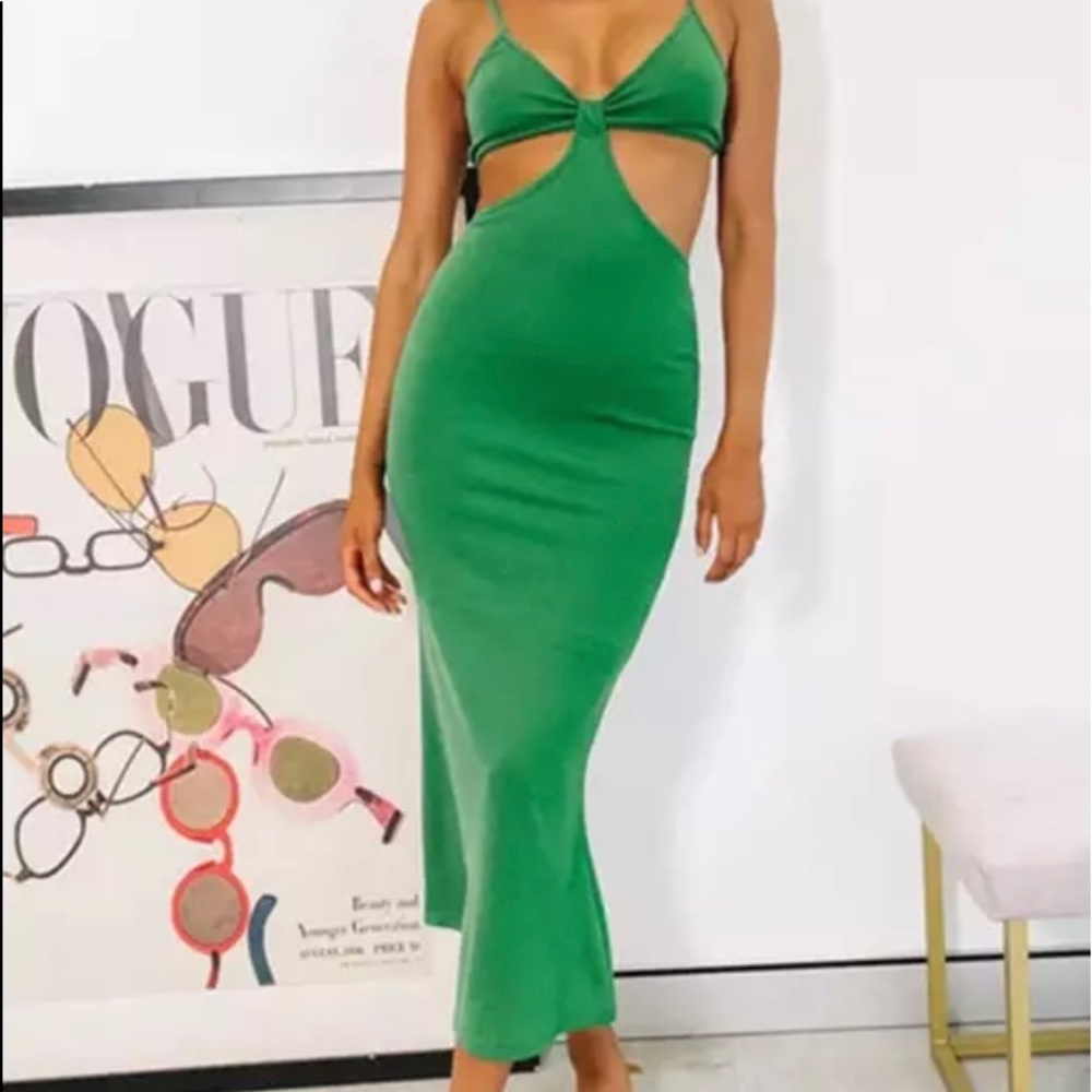 Women Cut Out Midi Dress Sleeveless V-neck Adjustable Spaghetti Strap